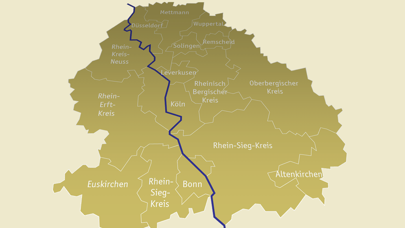 Schematische Darstellung des Gebiets des Erzbistums Köln