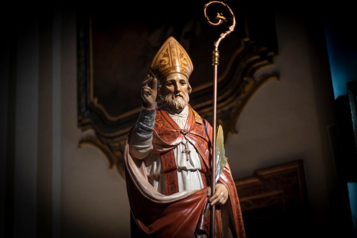 Terni, Italy. February 2020. Statue of Saint Valentine in the basilica dedicated to the patron saint of lovers. Valentine's day.