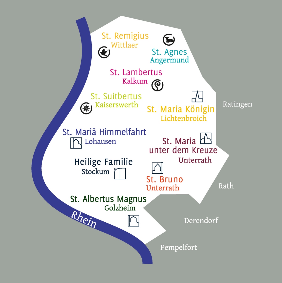 Übersichtskarte der Kirchen im Düsseldorfer Norden