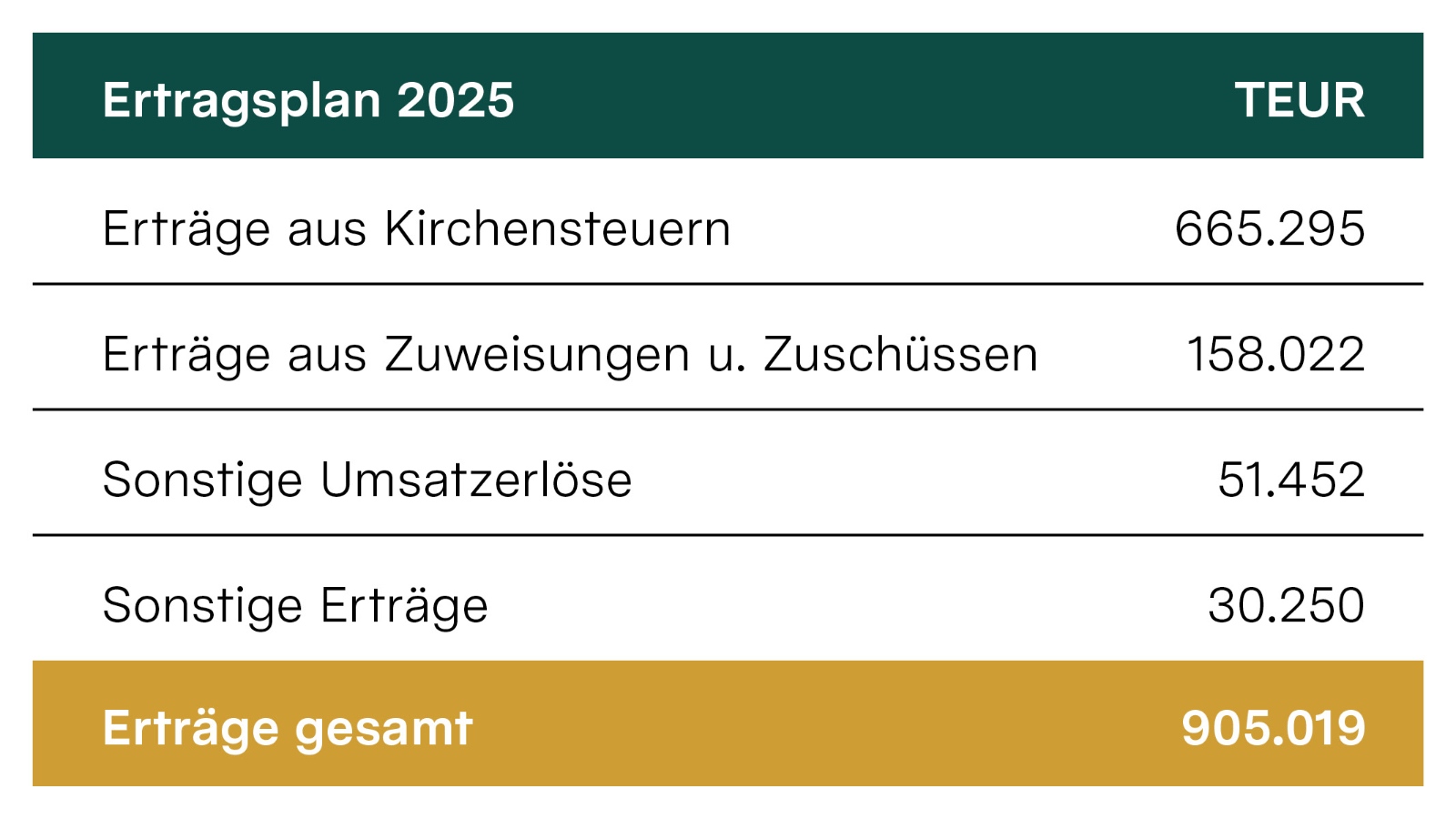 Wirtschaftsplan 2025: Tabelle Ertragsplan