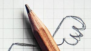 Bleistift auf einen Blatt Papier auf dem Flügel gemalt sind