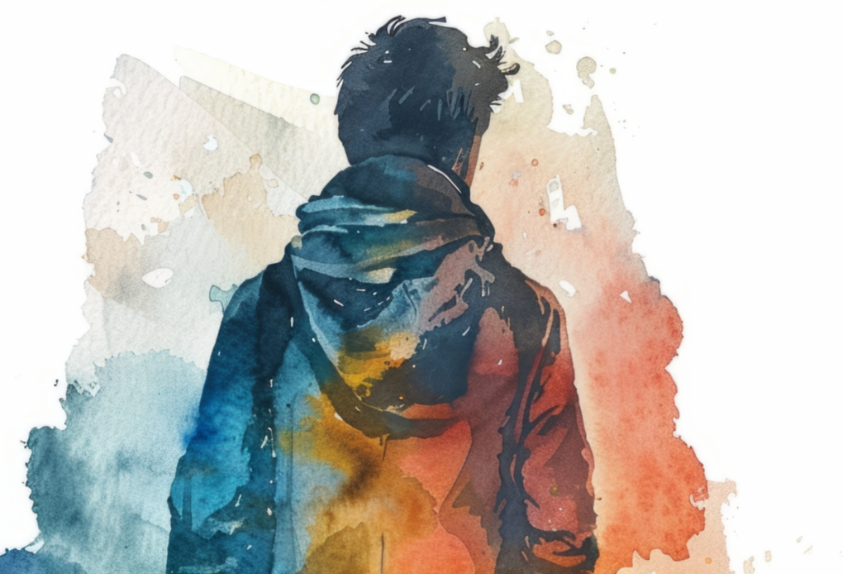 Solitary Figure in Watercolor Ambience